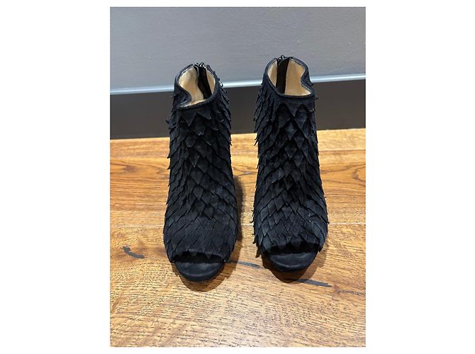 Christian Louboutin Botines peep-toe ante negro - vista 7