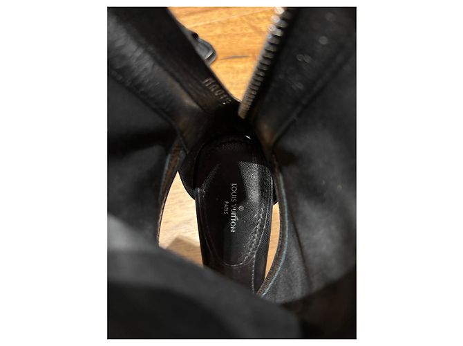 Stivaletti Louis Vuitton in pelle nera e tessuto peep-toe Nero - vista 5