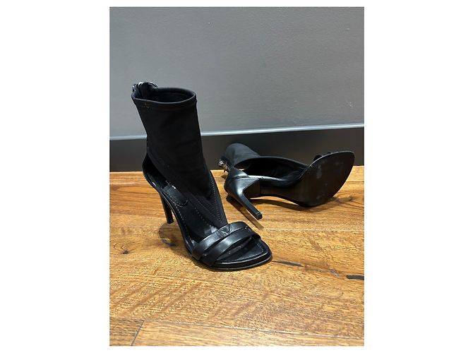 Stivaletti Louis Vuitton in pelle nera e tessuto peep-toe Nero - vista 7