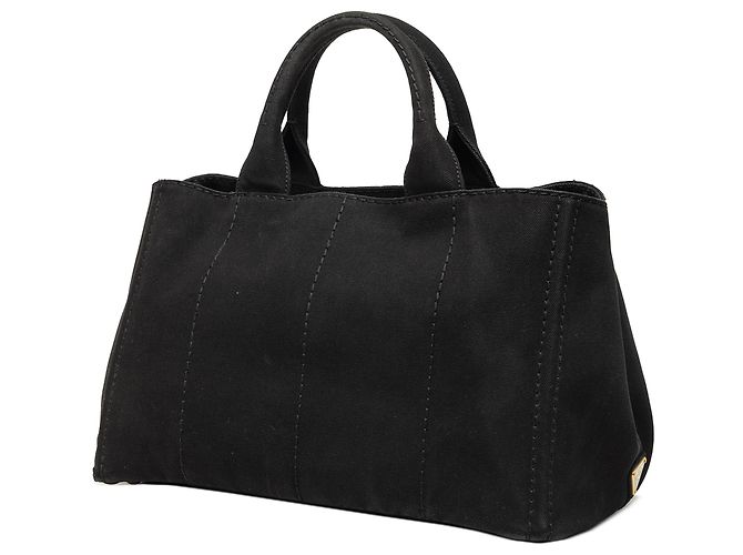 Borsa Tote Satchel Prada in tela Canapa con logo nera Nero - vista 2