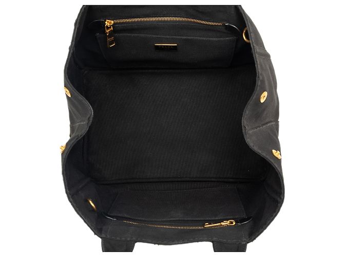 Borsa Tote Satchel Prada in tela Canapa con logo nera Nero - vista 4