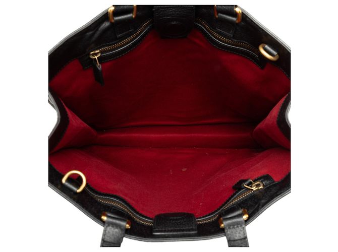 Bolso Tote Vertical Gucci de piel de becerro granulada negra con Web - vista 4