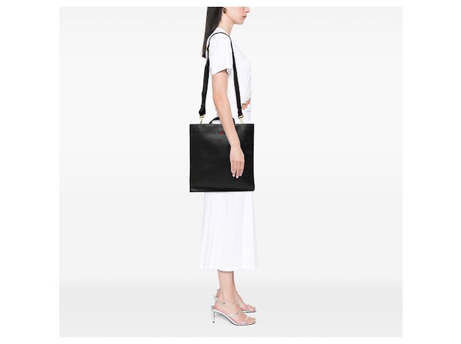 Bolso Tote Vertical Gucci de piel de becerro granulada negra con Web - vista 6