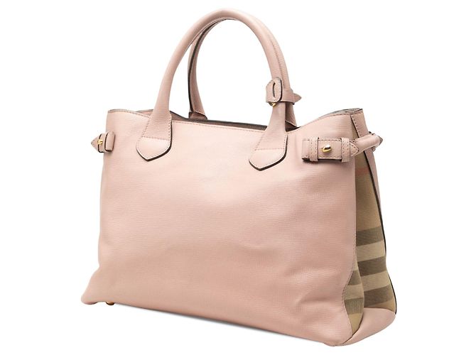 Borsa Satchel Banner Burberry in pelle e House Check, Rosa, Medium - vista 2