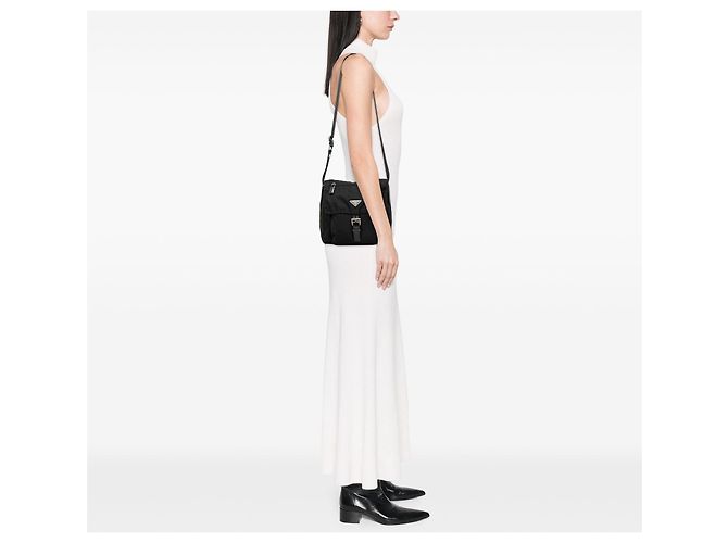 Bolsa Messenger Prada Tessuto preta com fivela e zíper Preto - vista 6