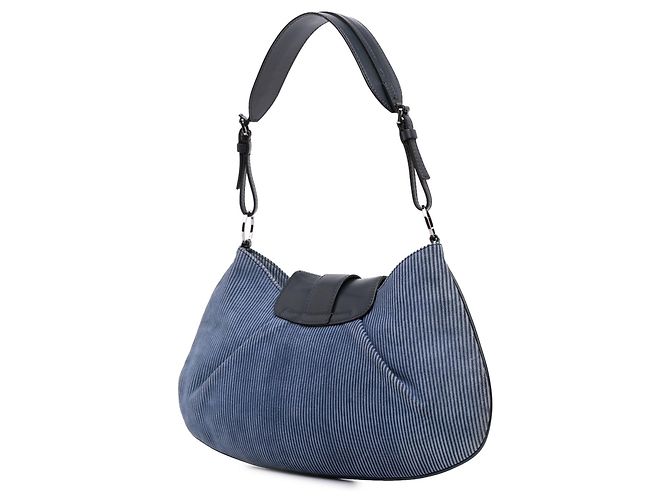 Borsa a tracolla Dior in velluto a coste blu - vista 2