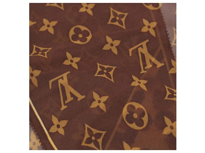 Sciarpa in crepe di seta Louis Vuitton Monogram con stampa leopardata marrone - vista 10
