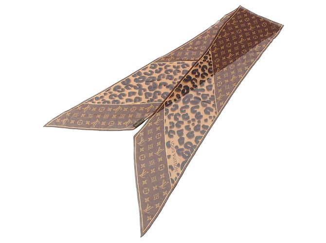 Sciarpa in crepe di seta Louis Vuitton Monogram con stampa leopardata marrone - vista 2