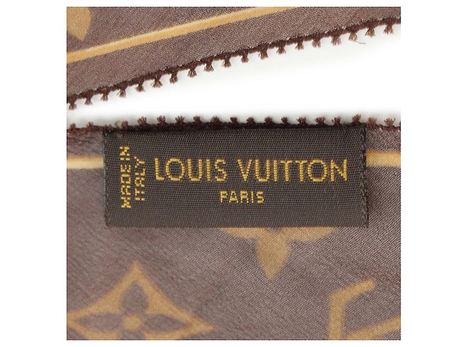 Sciarpa in crepe di seta Louis Vuitton Monogram con stampa leopardata marrone - vista 3