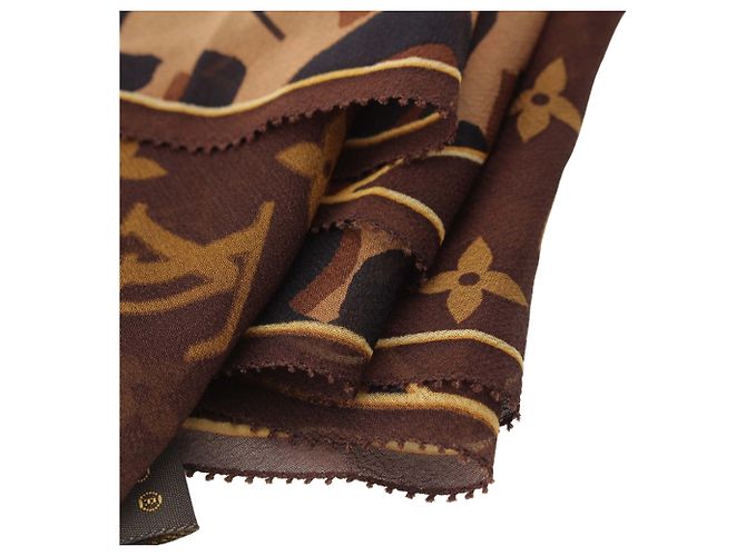 Sciarpa in crepe di seta Louis Vuitton Monogram con stampa leopardata marrone - vista 6