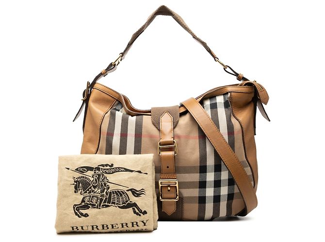 Borsa Hobo Satchel Burberry Medium House Check Canvas Beige - vista 7