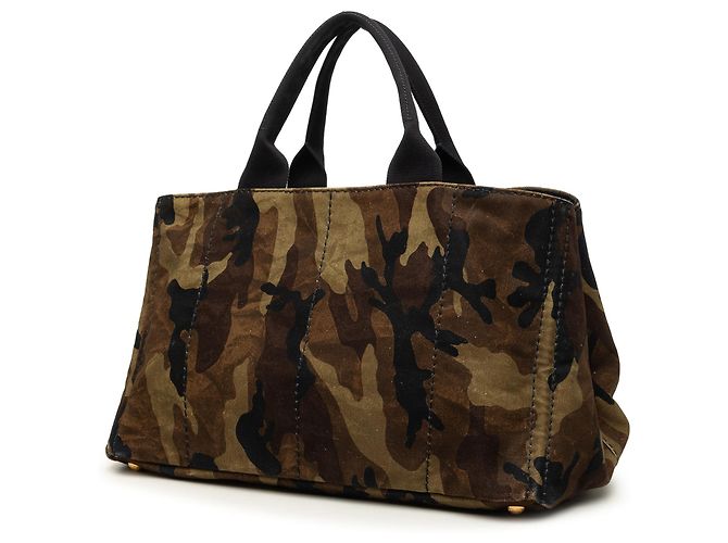 Borsa Tote Prada Large in tela Canapa camouflage stampata marrone - vista 2