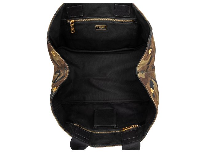 Borsa Tote Prada Large in tela Canapa camouflage stampata marrone - vista 4