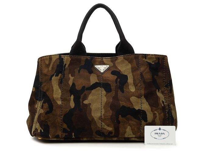 Borsa Tote Prada Large in tela Canapa camouflage stampata marrone - vista 7