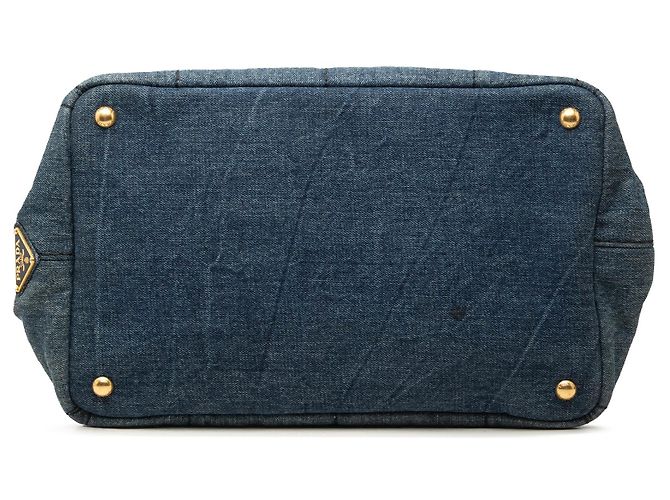 Borsa Tote Satchel Prada Denim Canapa Logo blu - vista 3