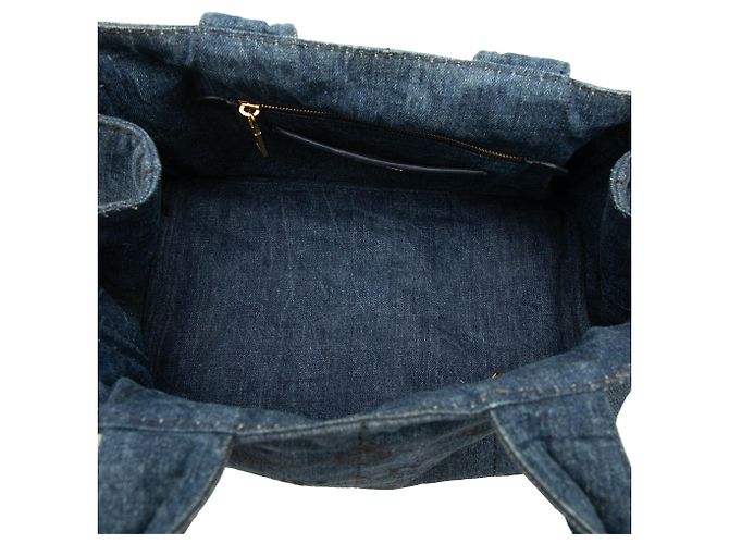 Borsa Tote Satchel Prada Denim Canapa Logo blu - vista 4