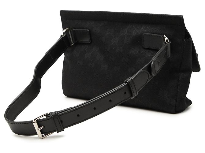 Borsa cintura Gucci in GG Canvas e pelle nera con banda Web Nero - vista 2
