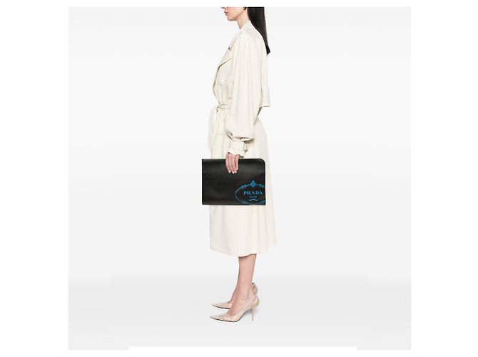 Clutch Prada Saffiano Logo Nera Nero - vista 7