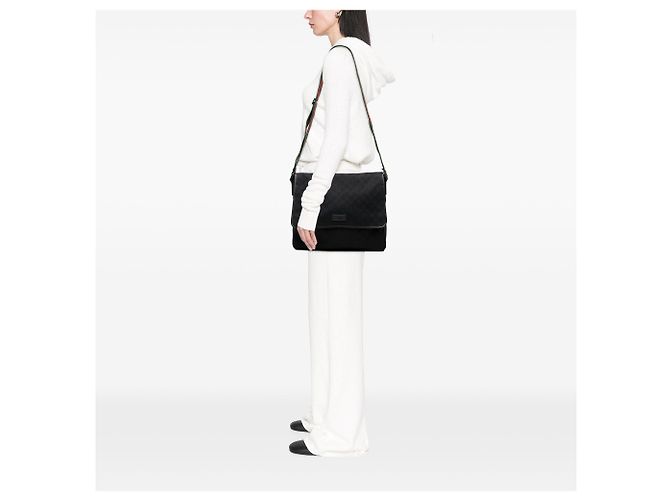 Sac messager à rabat Gucci GG Canvas Web noir - vue 6
