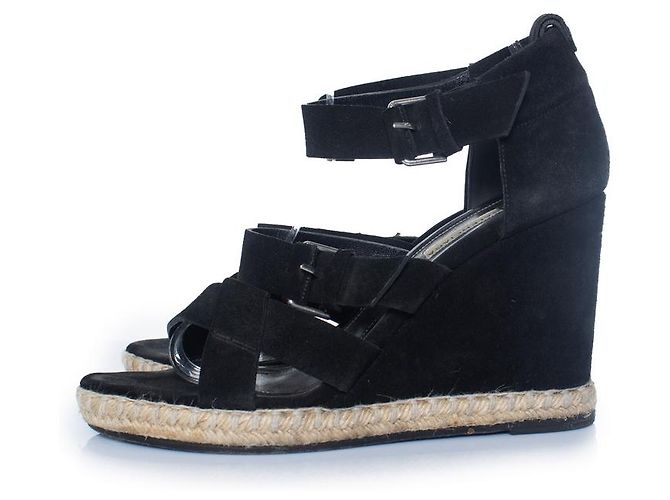 Balenciaga, sandalo wedge in camoscio nero - vista 2