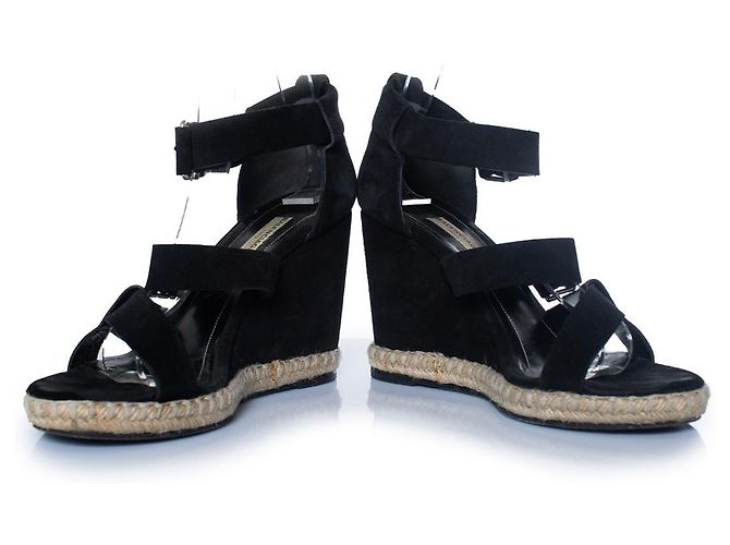 Balenciaga, sandalo wedge in camoscio nero - vista 3