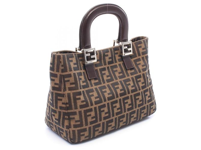Borsa Tote Fendi Zucca Marrone e Nera Pelle e Tela Nero - vista 2