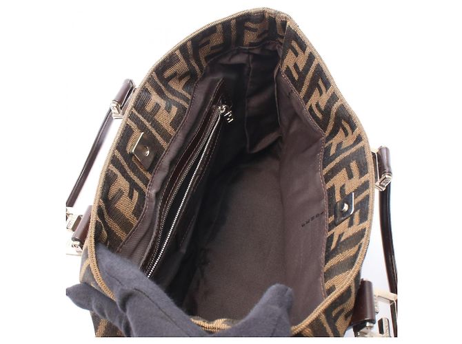 Borsa Tote Fendi Zucca Marrone e Nera Pelle e Tela Nero - vista 3
