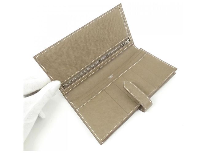 Hermès Portafoglio Hermes Bearn Soufflé Taupe - vista 7
