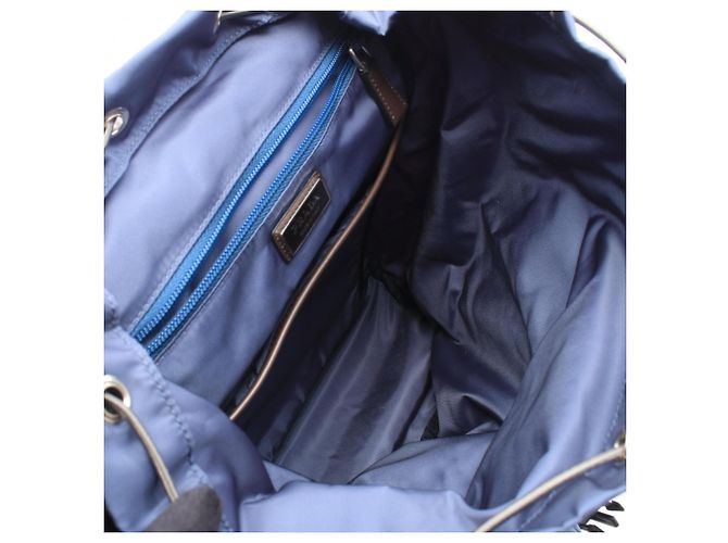 Sac à dos/Sac à main Prada TESSUTO + VITELLO Marron Bleu - vue 3