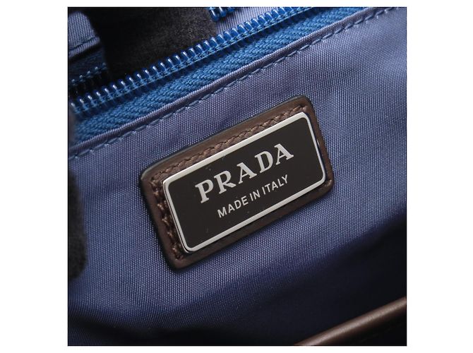 Sac à dos/Sac à main Prada TESSUTO + VITELLO Marron Bleu - vue 4
