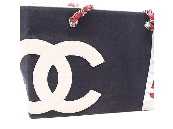 Borsa Tote Chanel No. 5 Chocolate Bar Coco Mark Argento Rosso Blu navy - vista 12