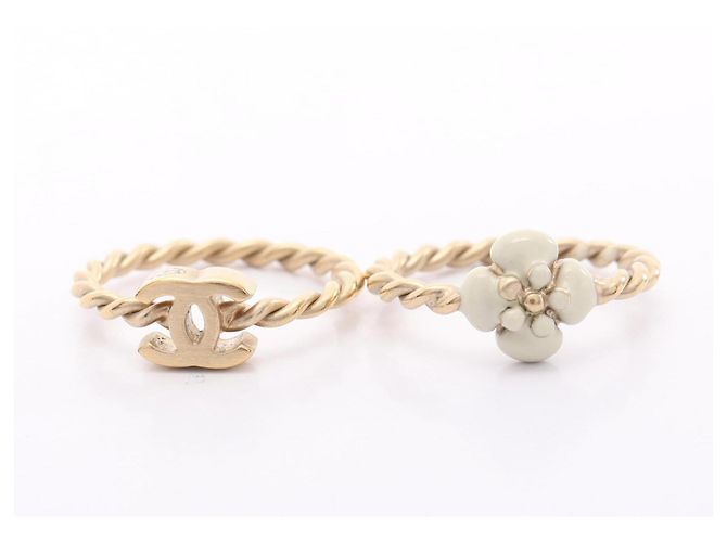 Chanel Coco Mark Camellia 2-teiliges Ring-Set Weiß Golden - Ansicht 4