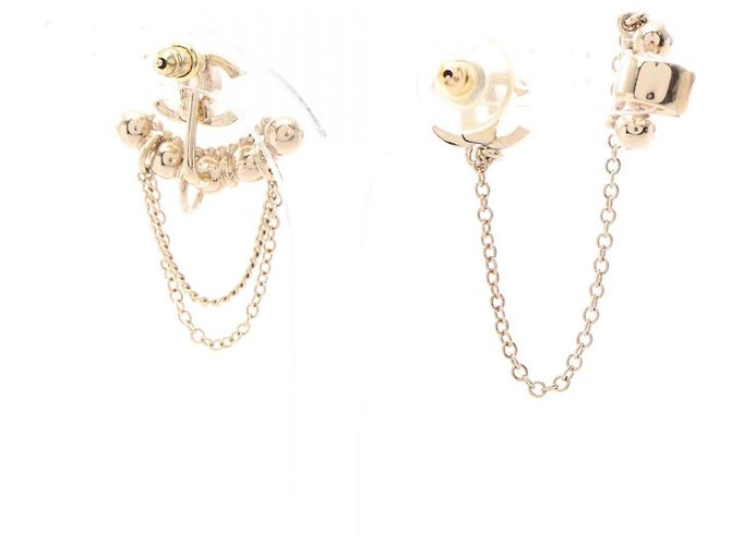 Orecchini Ear Cuff Chanel Coco Mark Swing Chain D'oro - vista 2