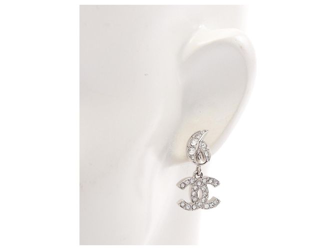 Pendientes de botón Chanel Coco Mark Silver/Clear Plata - vista 4