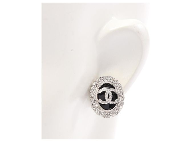 Chanel Coco Mark Stecker-Ohrringe Schwarz Silber - Ansicht 4