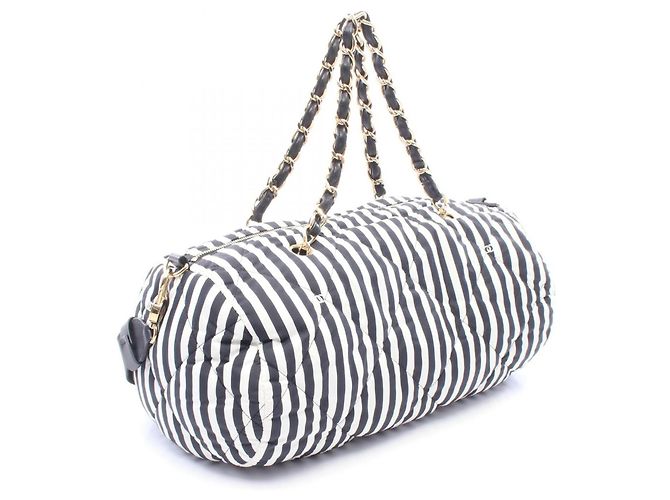 Borsa Bowling Chanel Coco Mark Nero Bianco - vista 2