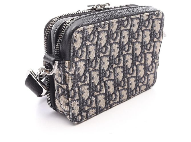 Borsa a tracolla Christian Dior Dior Strap Zip Pouch Oblique Beige Blu navy - vista 2
