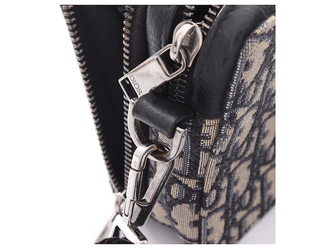 Borsa a tracolla Christian Dior Dior Strap Zip Pouch Oblique Beige Blu navy - vista 8