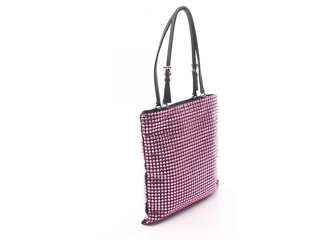 Borsa a mano 2-Way Prada con logo Triangle in cristalli Nero Rosa - vista 2
