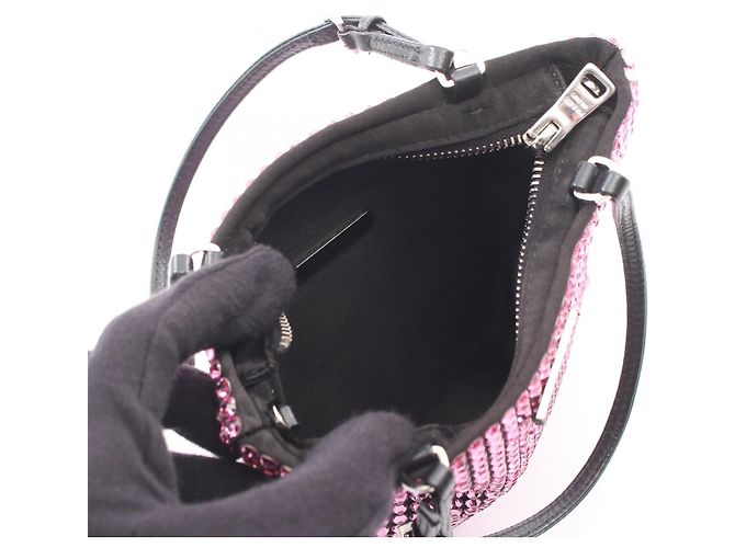 Borsa a mano 2-Way Prada con logo Triangle in cristalli Nero Rosa - vista 3