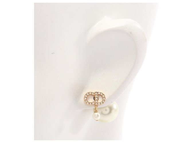 Orecchini Christian Dior Tribal CD Logo Bianco D'oro - vista 4