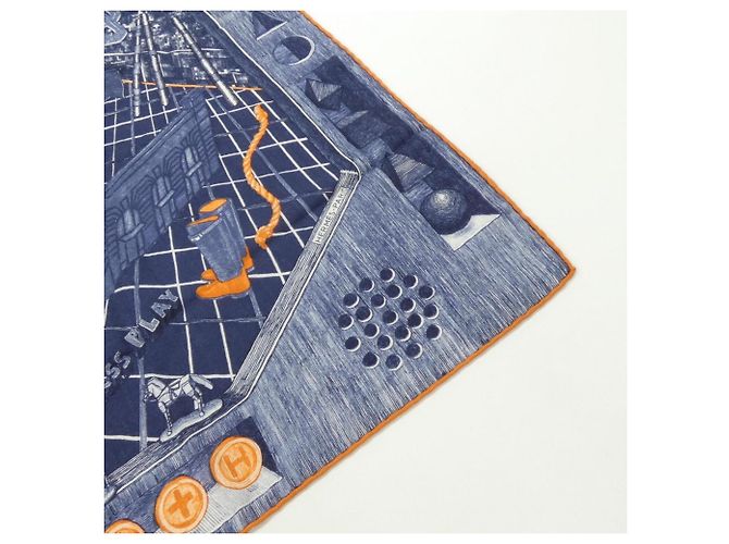 Hermès The Game Signe Elias Kafouros Shawl Arancione Blu navy - vista 2