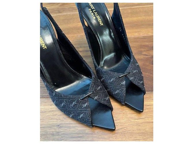Saint Laurent Monogram Slingback Pumps Schwarz - Ansicht 11