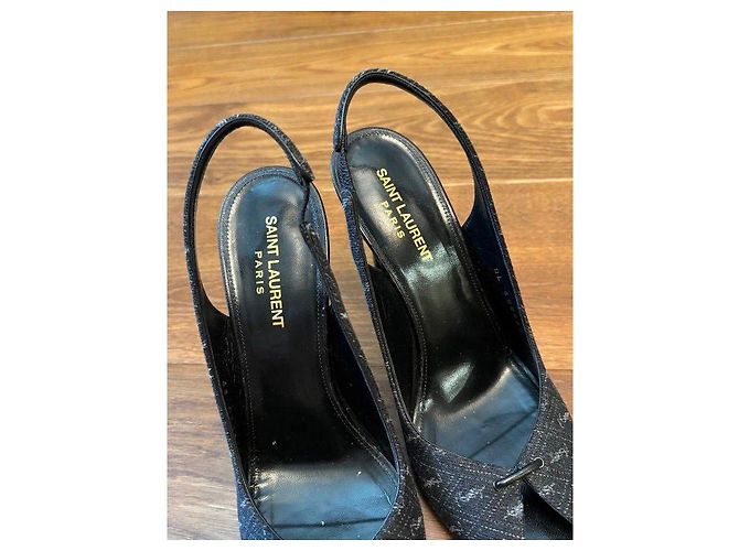 Saint Laurent Monogram Slingback Pumps Schwarz - Ansicht 4