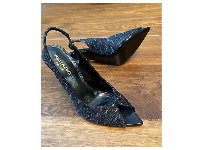 Saint Laurent Monogram Slingback Pumps Schwarz - Ansicht 8