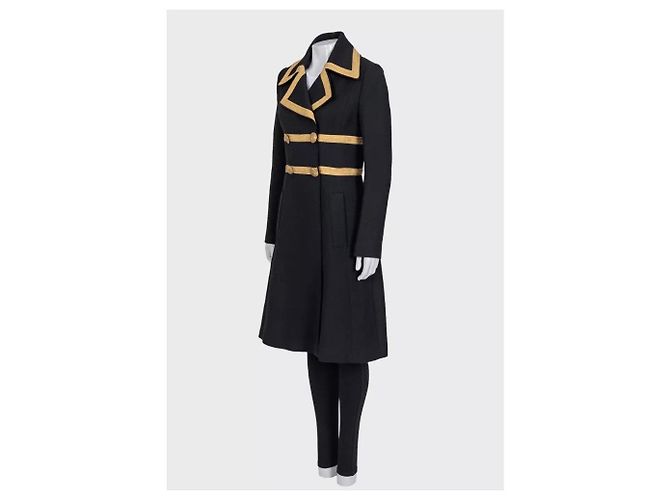 Dolce & Gabbana Black Virgin Wool Fitted Long Coat Pre-owned - view 2