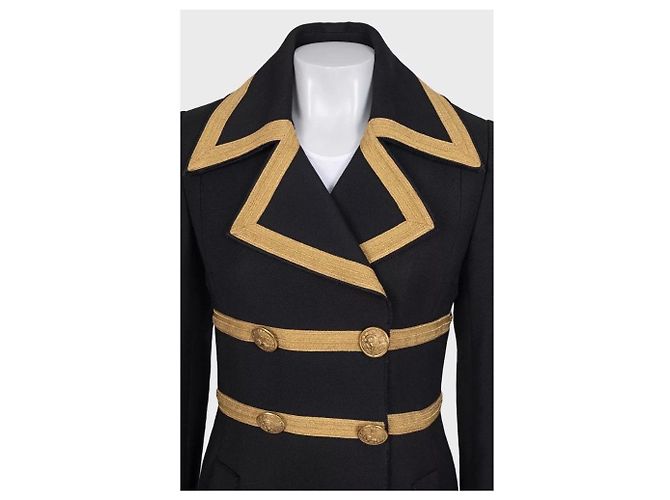Dolce & Gabbana Black Virgin Wool Fitted Long Coat Pre-owned - view 4