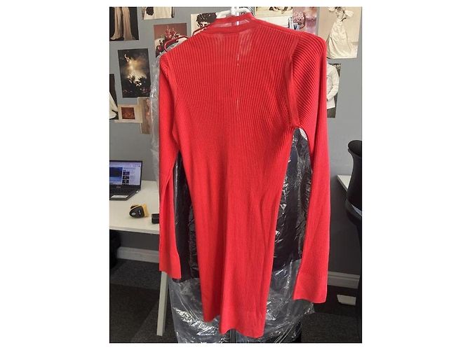 Timeless CHANEL Cardigan lungo aderente in misto seta e cotone rosso FR 38 M usato - vista 10