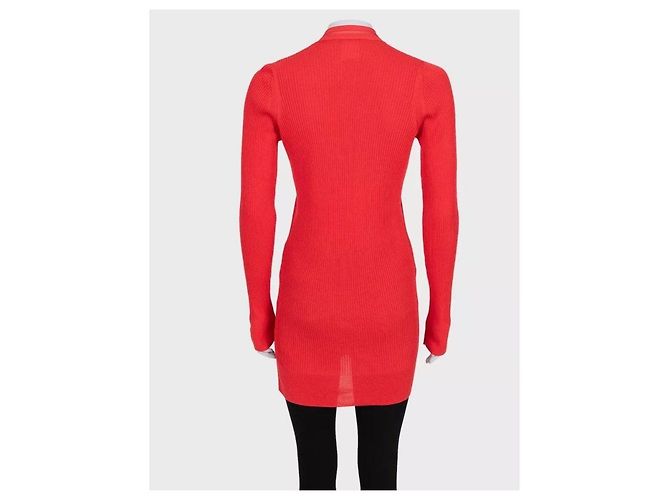 Timeless CHANEL Cardigan lungo aderente in misto seta e cotone rosso FR 38 M usato - vista 3