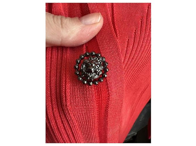 Timeless CHANEL Cardigan lungo aderente in misto seta e cotone rosso FR 38 M usato - vista 9